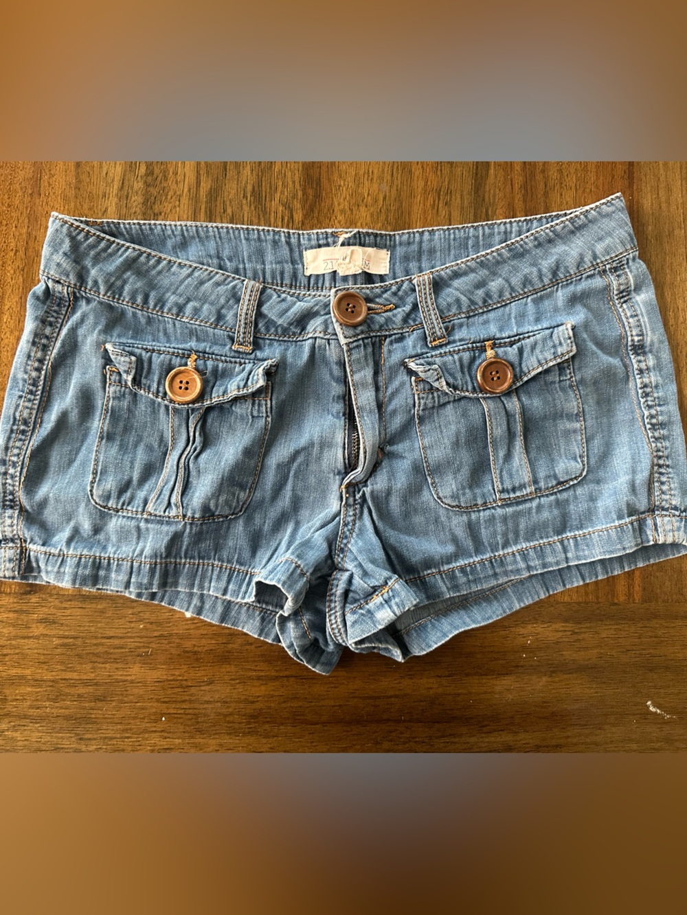 Vintage low-rise denim micro short 21 Denim Light Blue Button-Pocket Jean Shorts